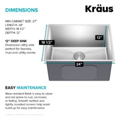 Kraus 18.5-in x 24-in 1 -Basin Stainless steel Undermount Laundry sink with Drain