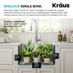 Kraus 18.5-in x 24-in 1 -Basin Stainless steel Undermount Laundry sink with Drain