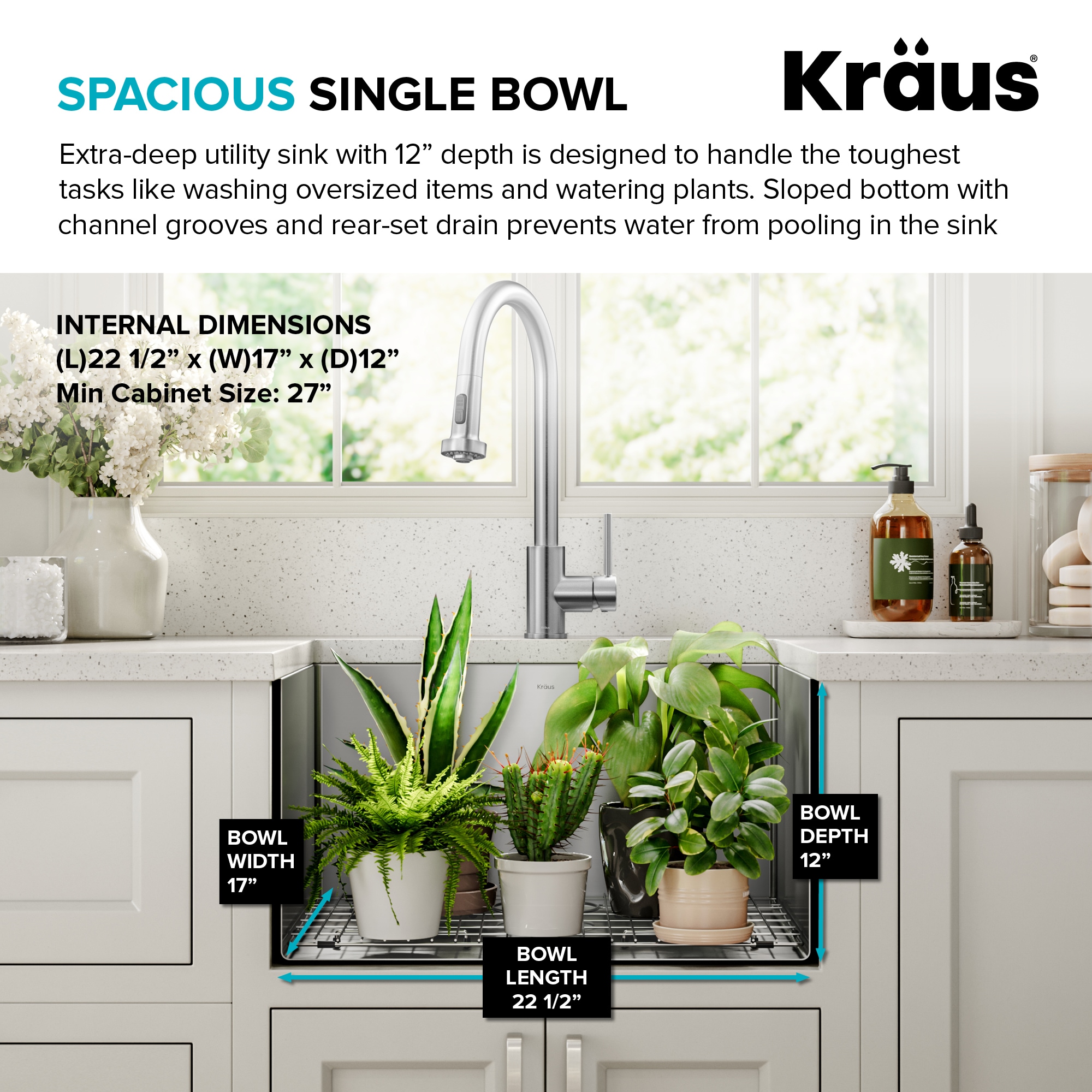 Kraus 18.5-in x 24-in 1 -Basin Stainless steel Undermount Laundry sink with Drain
