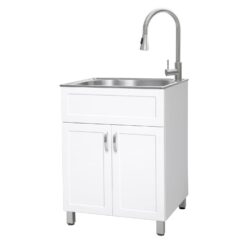 Presenza 24.1-in x 21.3-in 1 -Basin Brushed Steel Drop-in Utility tub with Faucet