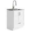 Simpli Home Reed 27.6-in x 19.7-in 1 -Basin Pure White Freestanding Laundry sink with Cabinet with Drain with Faucet