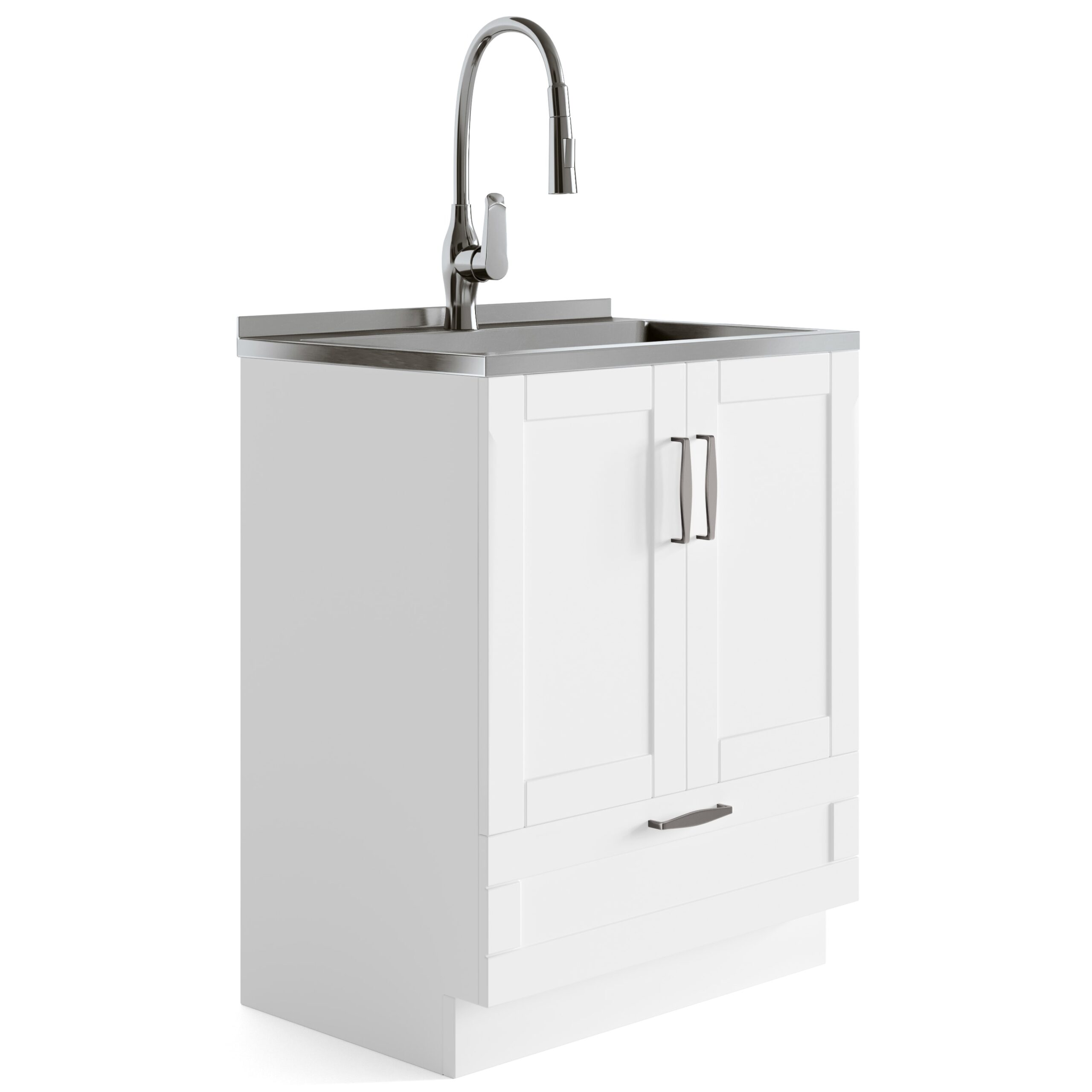 Simpli Home Reed 27.6-in x 19.7-in 1 -Basin Pure White Freestanding Laundry sink with Cabinet with Drain with Faucet