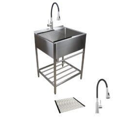 Transolid 25-in x 22-in 1 -Basin Stainless steel Freestanding Laundry sink with Drain with Faucet