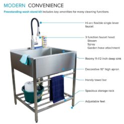 Transolid 25-in x 22-in 1 -Basin Stainless steel Freestanding Laundry sink with Drain with Faucet