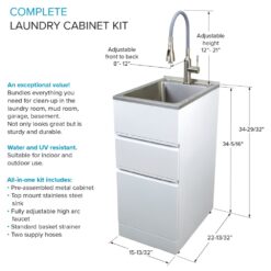 Transolid 15.5-in x 22.4-in 1 -Basin Gloss White Freestanding Laundry sink with Cabinet with Faucet
