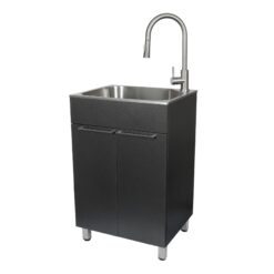 Presenza 22-in x 18-in 1 -Basin Brushed Steel Drop-in Utility tub with Faucet
