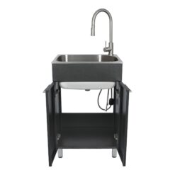 Presenza 22-in x 18-in 1 -Basin Brushed Steel Drop-in Utility tub with Faucet
