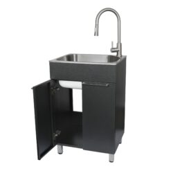 Presenza 22-in x 18-in 1 -Basin Brushed Steel Drop-in Utility tub with Faucet