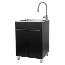 Presenza 24.1-in x 21.3-in 1 -Basin Brushed Steel Drop-in Utility tub with Faucet