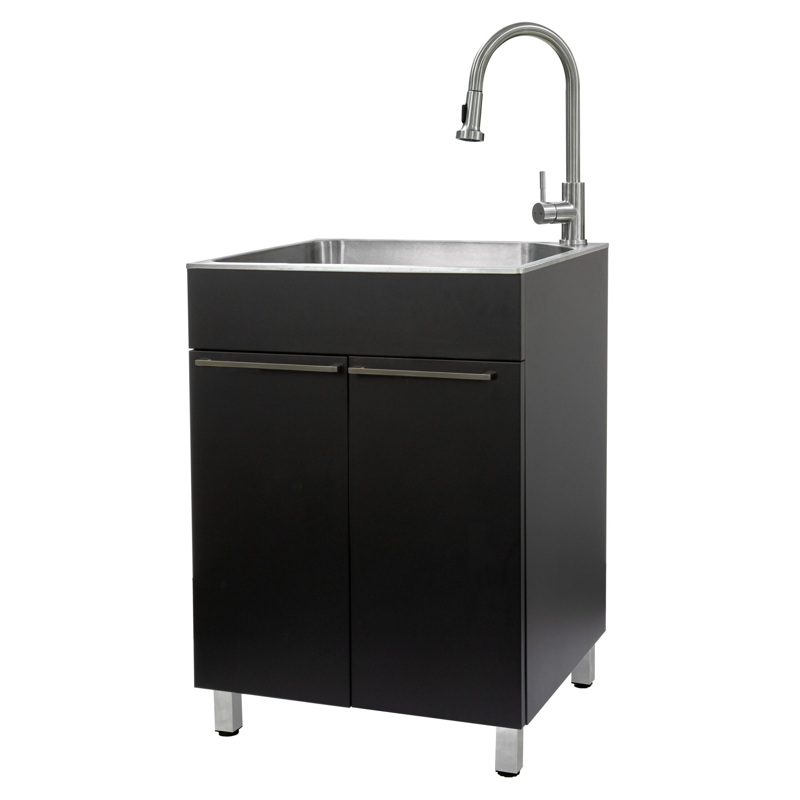 Presenza 24.1-in x 21.3-in 1 -Basin Brushed Steel Drop-in Utility tub with Faucet
