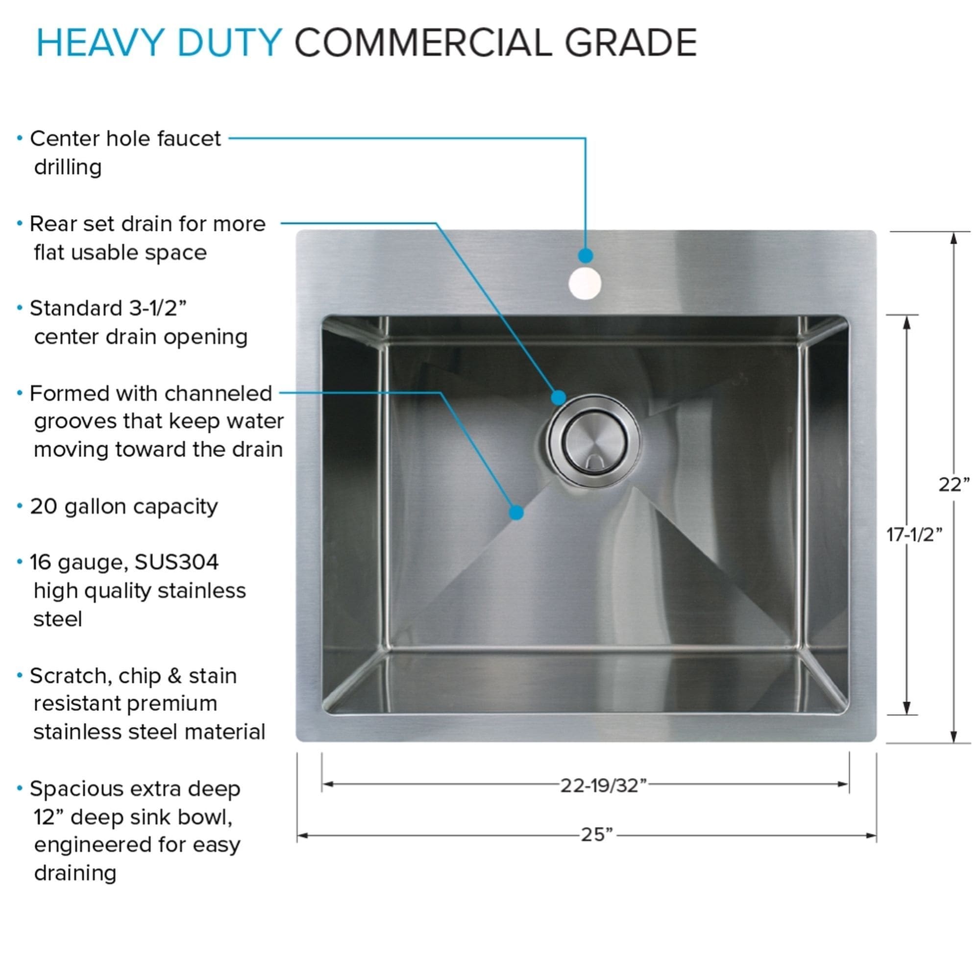 Transolid 22-in x 25-in 1 -Basin Satin Brushed Undermount Laundry sink with Drain with Faucet