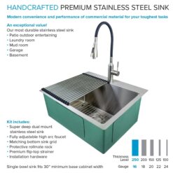 Transolid 22-in x 25-in 1 -Basin Satin Brushed Undermount Laundry sink with Drain with Faucet