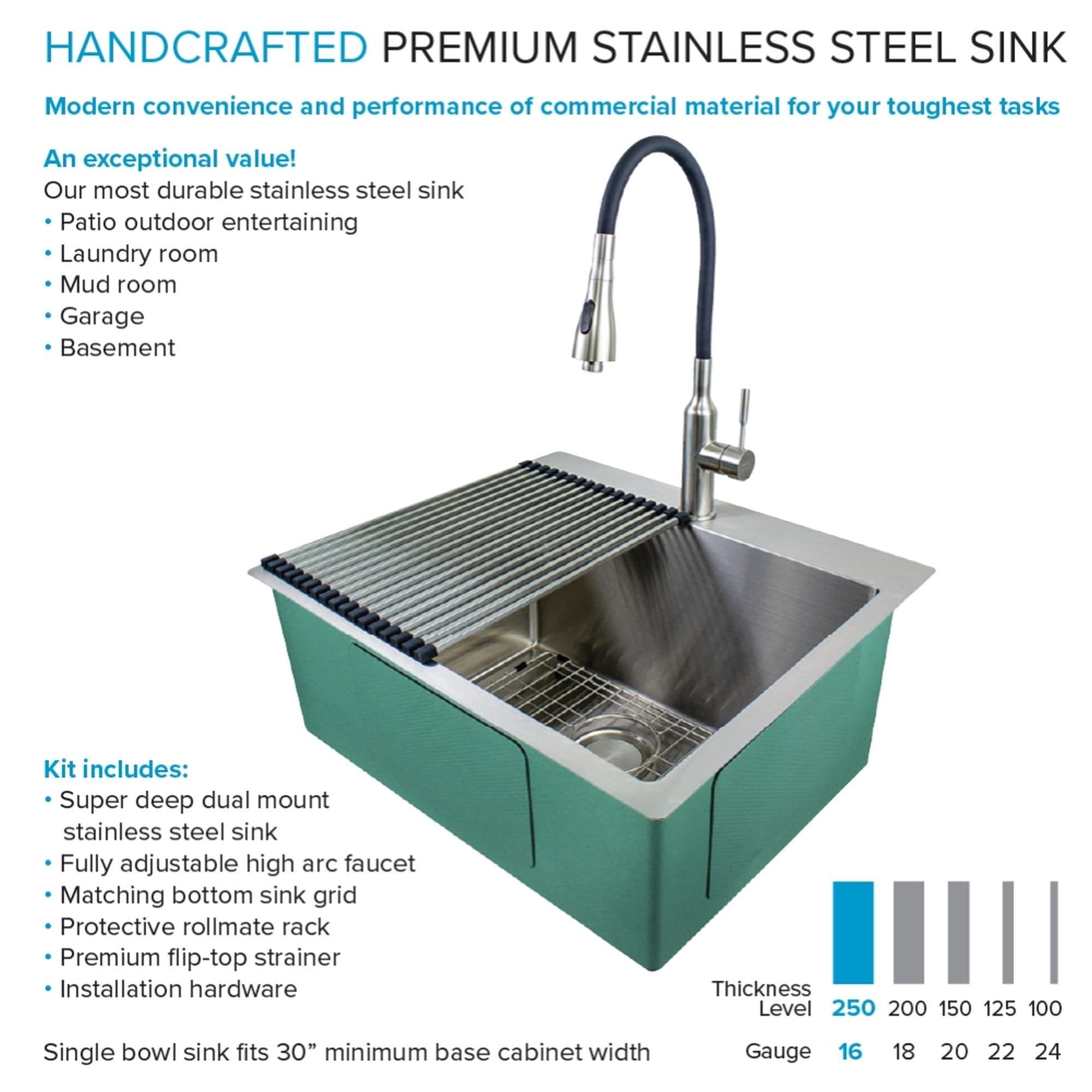 Transolid 22-in x 25-in 1 -Basin Satin Brushed Undermount Laundry sink with Drain with Faucet