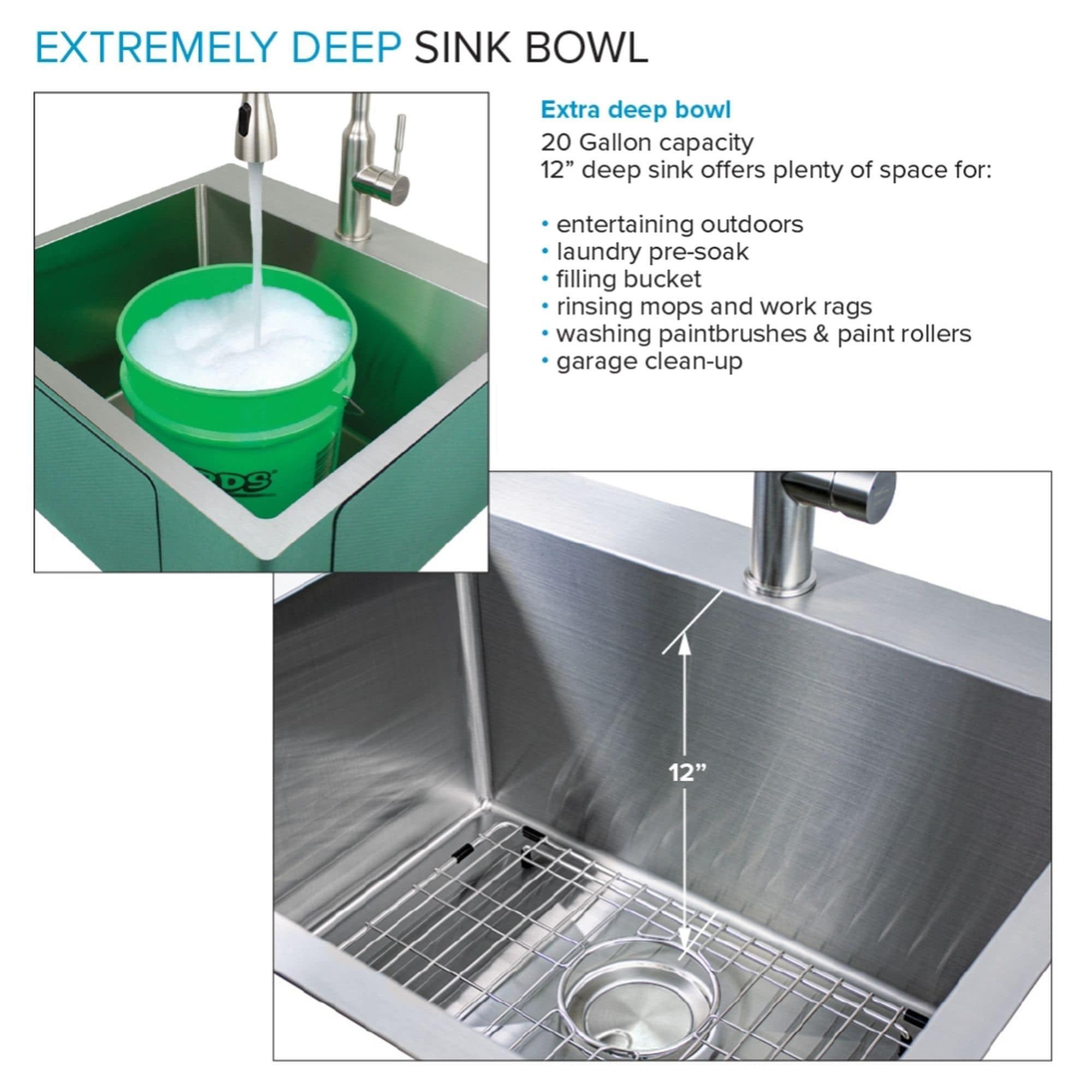 Transolid 22-in x 25-in 1 -Basin Satin Brushed Undermount Laundry sink with Drain with Faucet