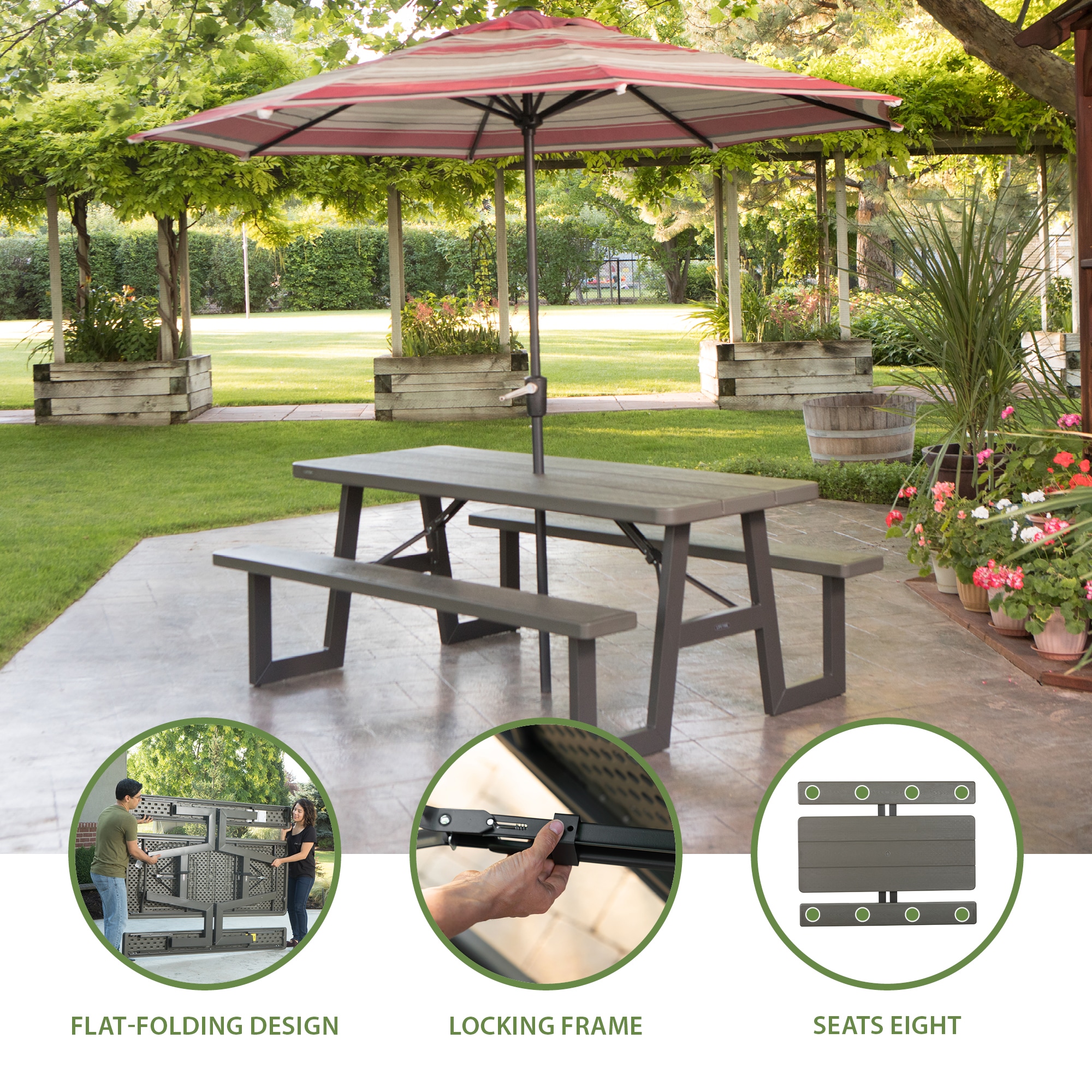LIFETIME PRODUCTS 72-in Brown Plastic Rectangle Folding Picnic Table