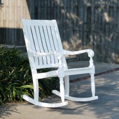 Cambridge Casual Bonn White Mahogany Wood Frame Rocking Chair with Slat Seat