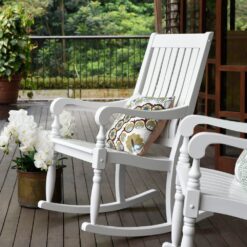Cambridge Casual Bonn White Mahogany Wood Frame Rocking Chair with Slat Seat