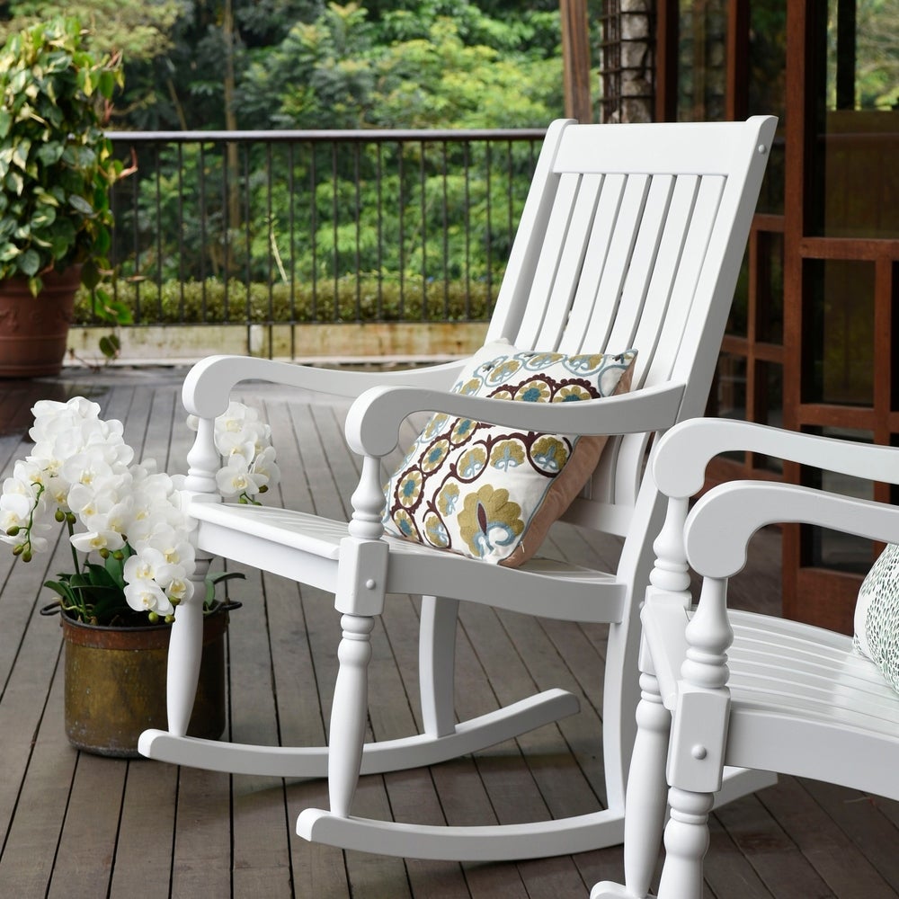 Cambridge Casual Bonn White Mahogany Wood Frame Rocking Chair with Slat Seat