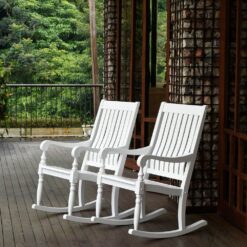 Cambridge Casual Bonn White Mahogany Wood Frame Rocking Chair with Slat Seat