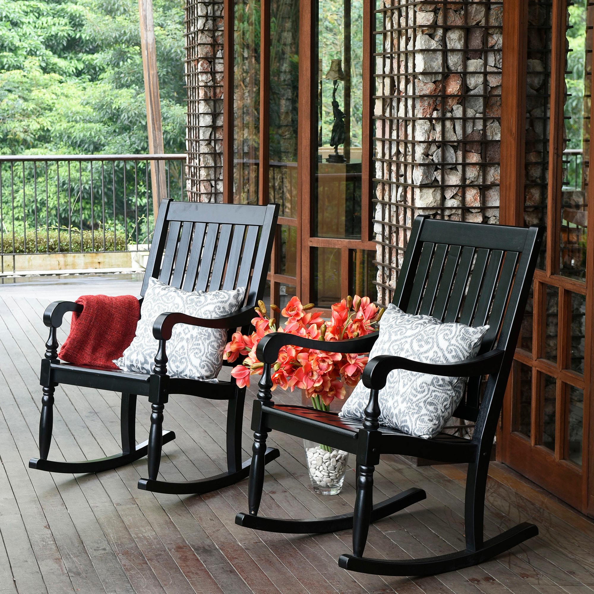 Cambridge Casual Bonn Black Wood Frame Rocking Chair with Slat Seat