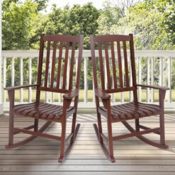 Cambridge Casual Thames Set of 2 Natural Brown Mahogany Wood Frame Rocking Chair with Slat Seat