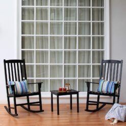 Cambridge Casual Thames Set of 2 Black Mahogany Wood Frame Rocking Chair with Slat Seat