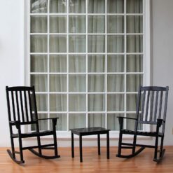 Cambridge Casual Thames Set of 2 Black Mahogany Wood Frame Rocking Chair with Slat Seat