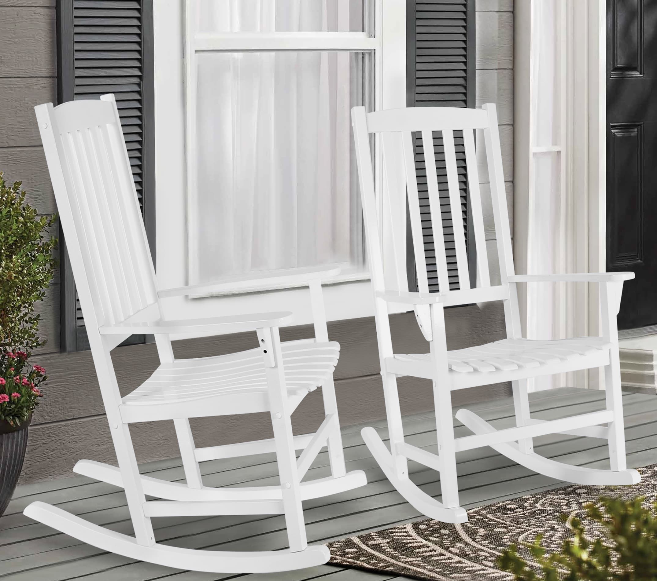 Cambridge Casual Thames Set of 2 White Mahogany Wood Frame Rocking Chair with Slat Seat