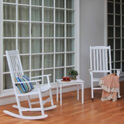 Cambridge Casual Thames Set of 2 White Mahogany Wood Frame Rocking Chair with Slat Seat