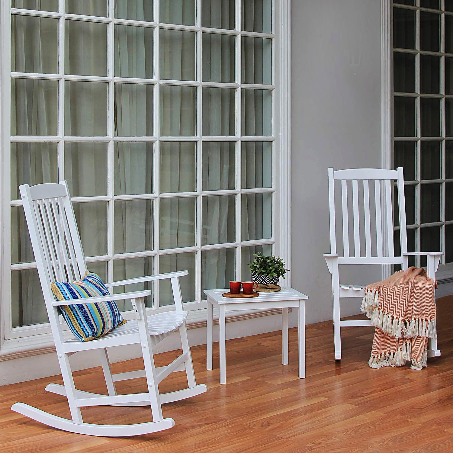 Cambridge Casual Thames Set of 2 White Mahogany Wood Frame Rocking Chair with Slat Seat