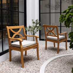 Cambridge Casual Chester Unfinished Teak Wood Wood Frame Stationary Dining Chair with Beige Slat Seat