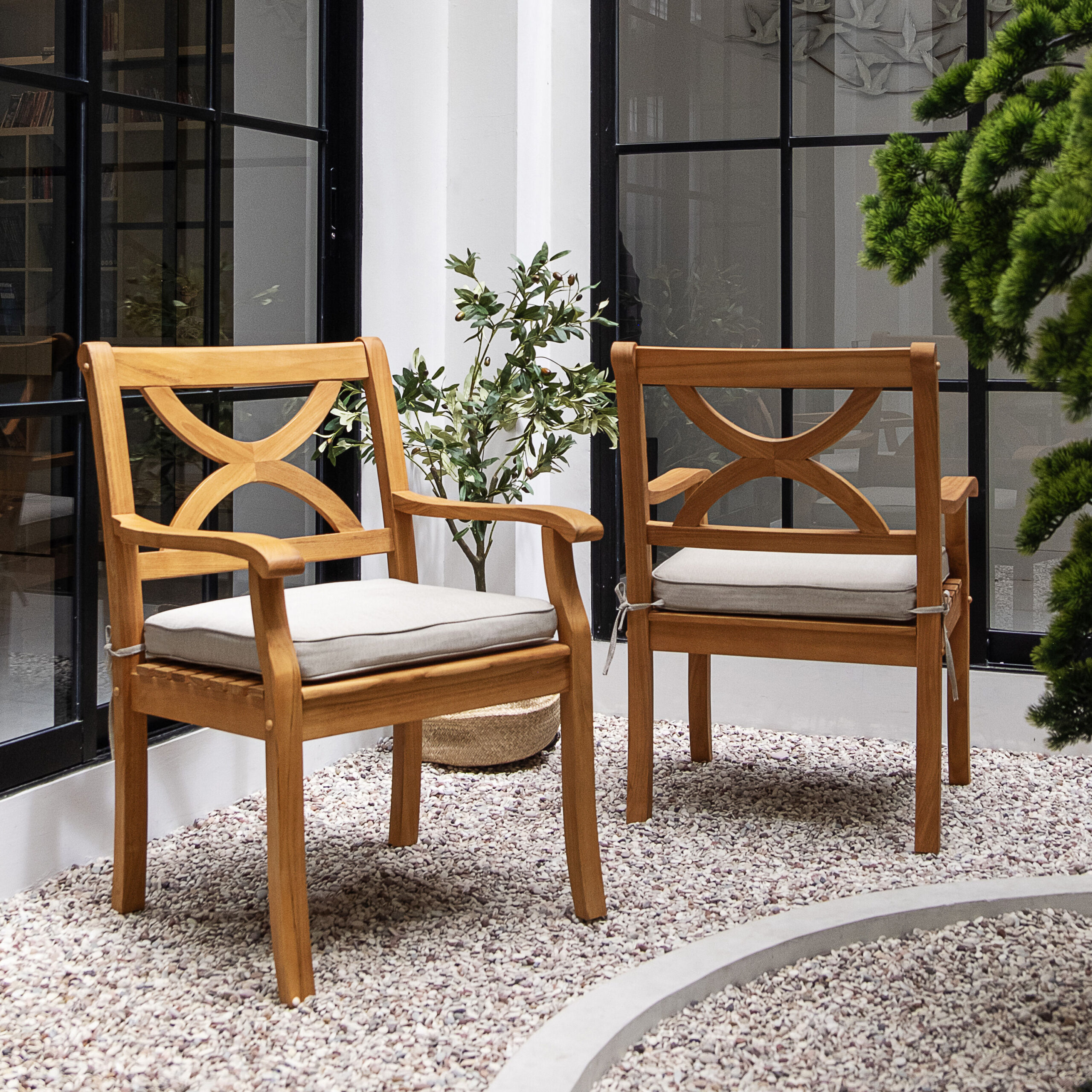 Cambridge Casual Chester Unfinished Teak Wood Wood Frame Stationary Dining Chair with Beige Slat Seat