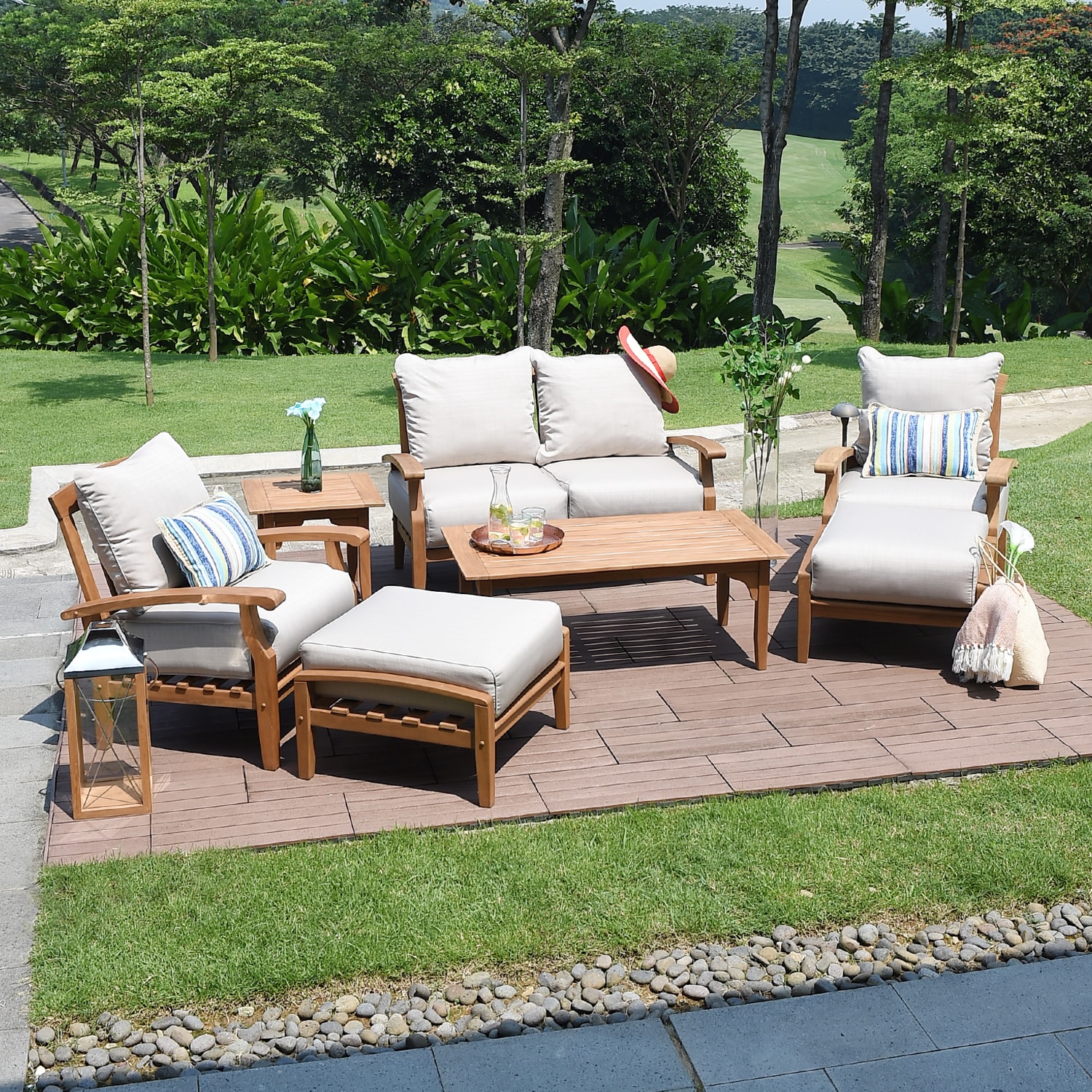 Cambridge Casual Auburn Natural Teak Wood Ottoman