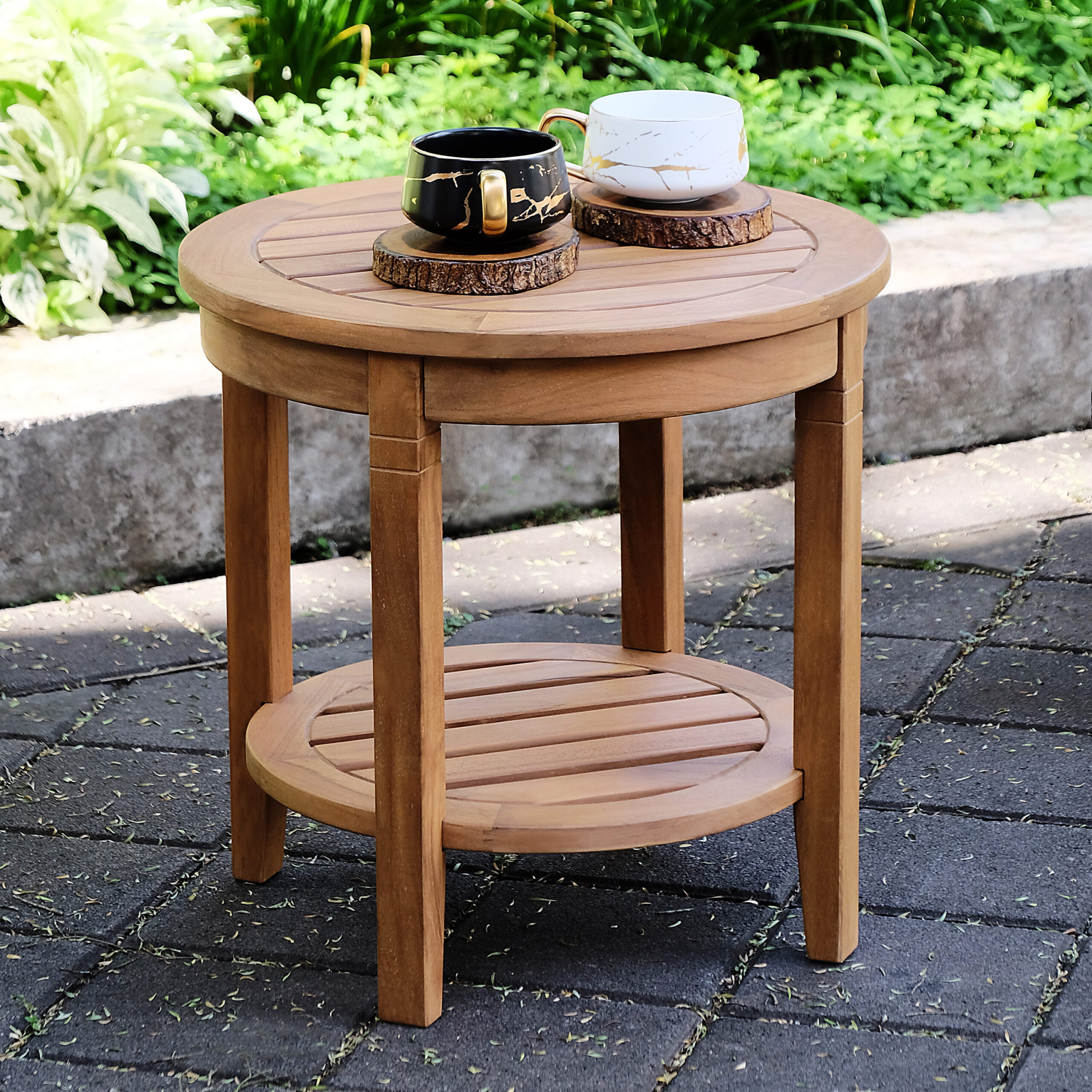 Cambridge Casual Heaton Teak Wood Round Outdoor End Table 18-in W x 18-in L