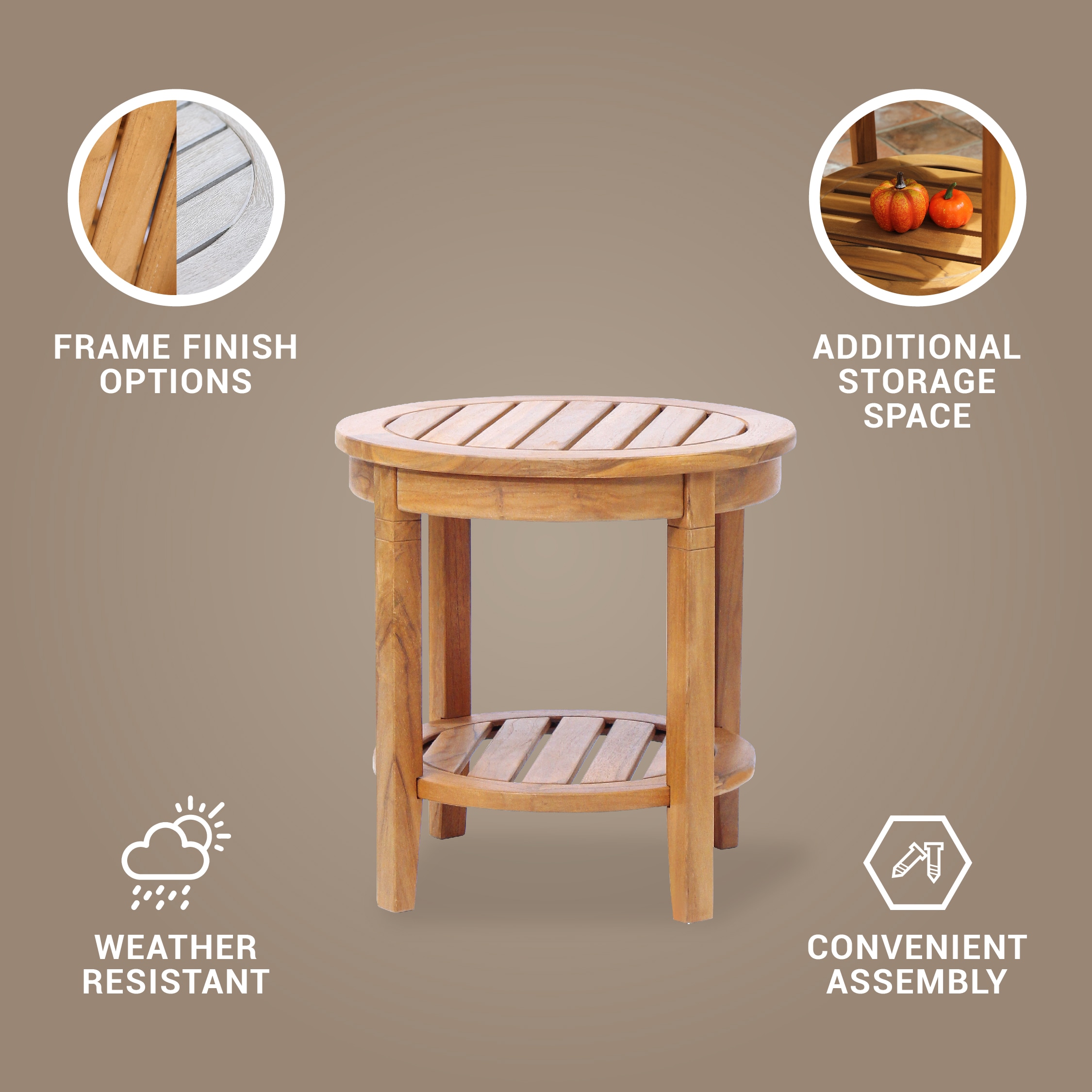Cambridge Casual Heaton Teak Wood Round Outdoor End Table 18-in W x 18-in L