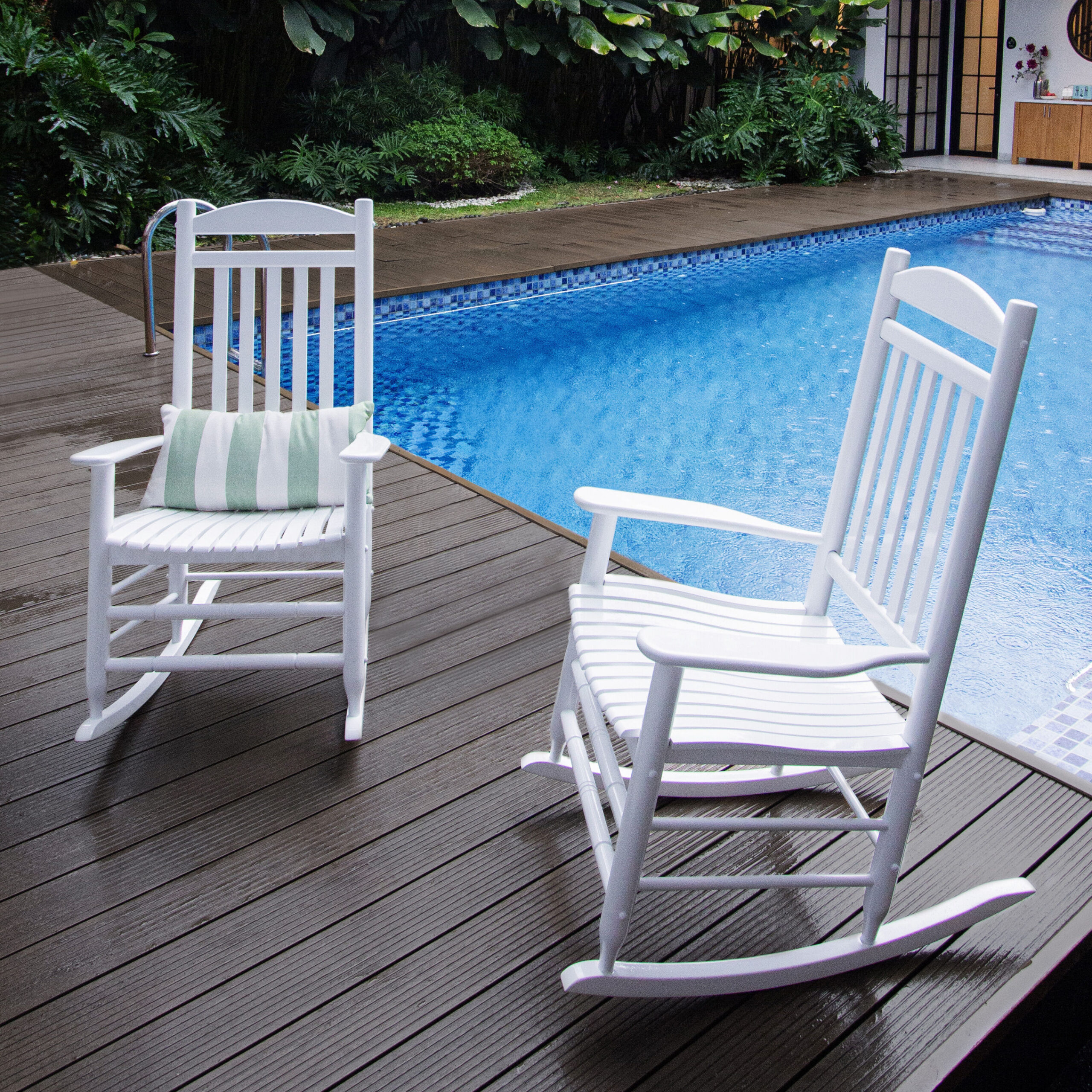 Cambridge Casual Vandal Set of 2 White Wood Frame Rocking Chair with Slat Seat