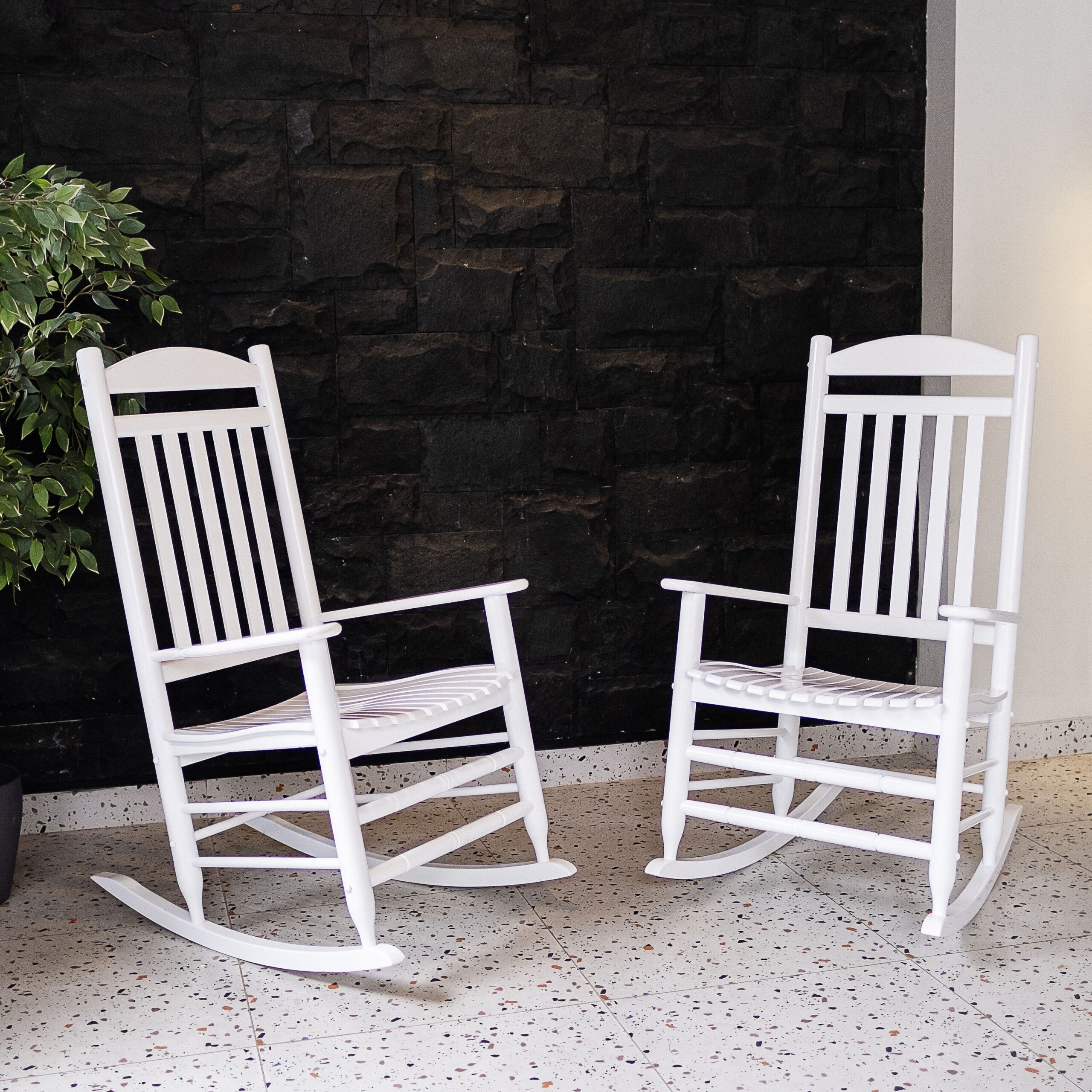 Cambridge Casual Vandal Set of 2 White Wood Frame Rocking Chair with Slat Seat