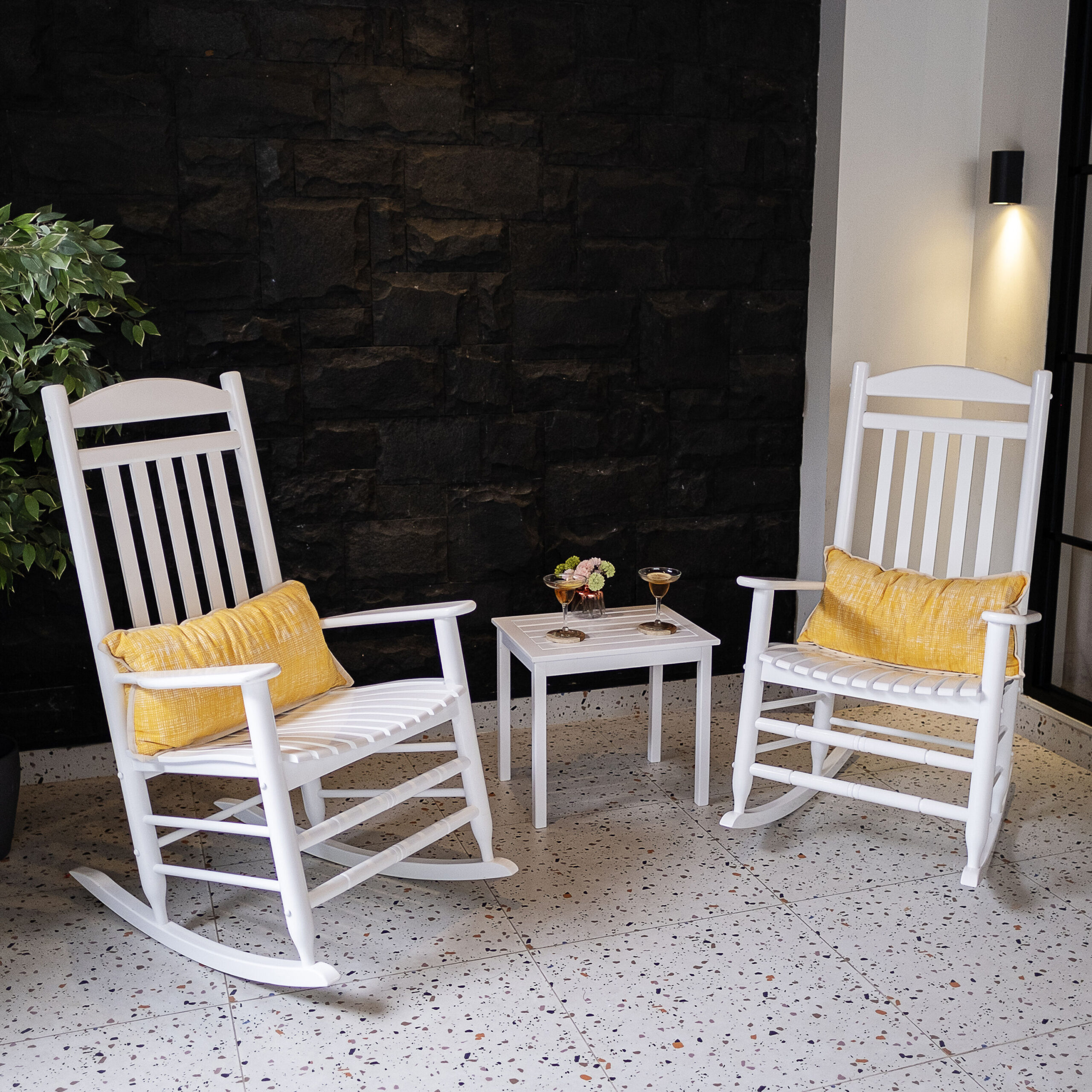 Cambridge Casual Vandal Set of 2 White Wood Frame Rocking Chair with Slat Seat