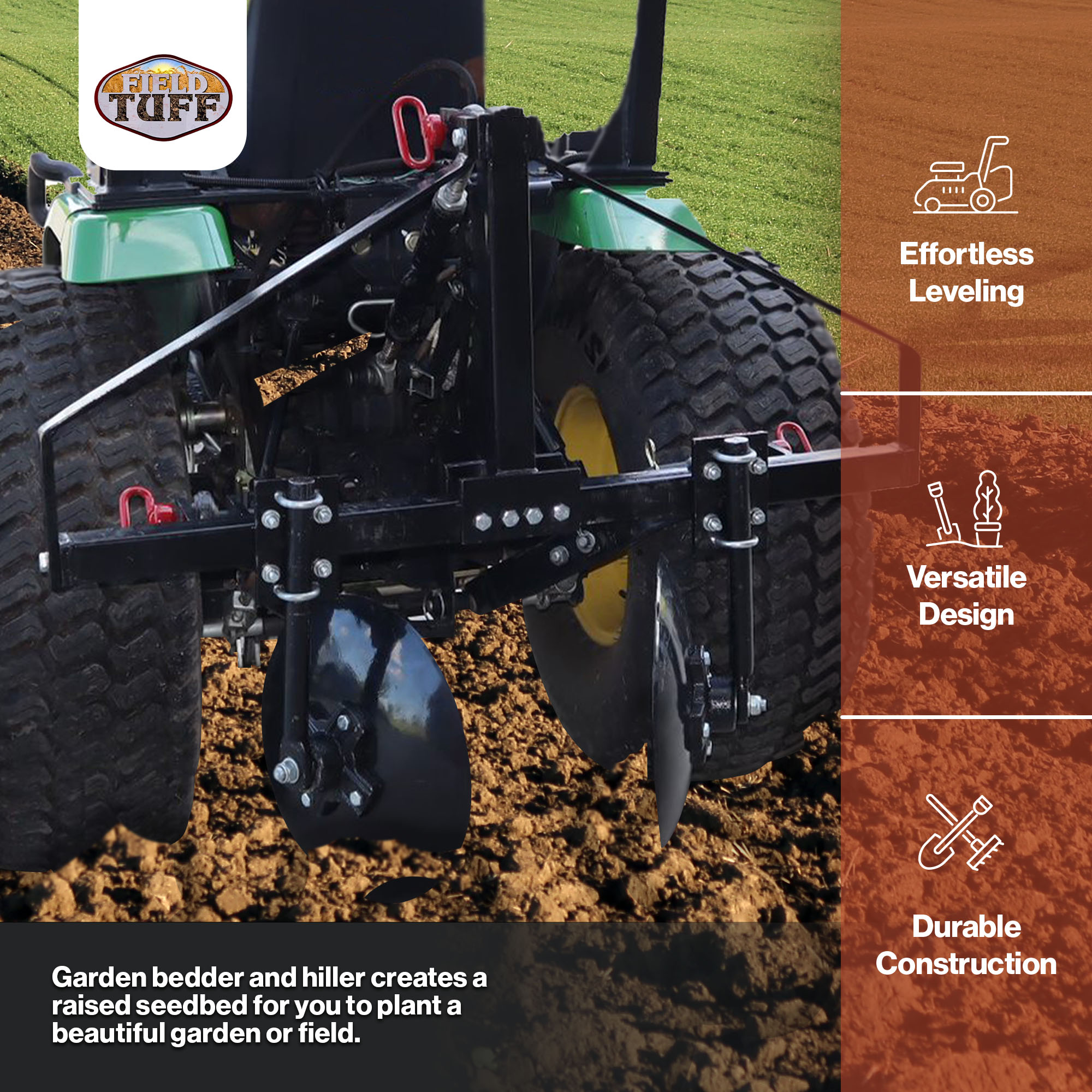 FIELD TUFF 43 Inch Disc Cultivator Garden Bedder and Hiller For 3 Point Tractor