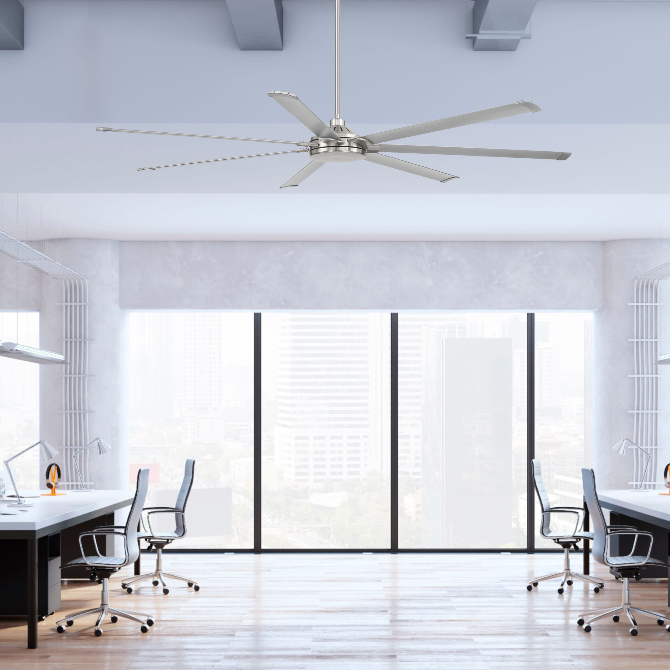 Harbor Breeze Megalodon 100-in Brushed Nickel with Matte Silver Blades Covered Outdoor Ceiling Fan Without Light and Wall Switch Included 7 -Blade