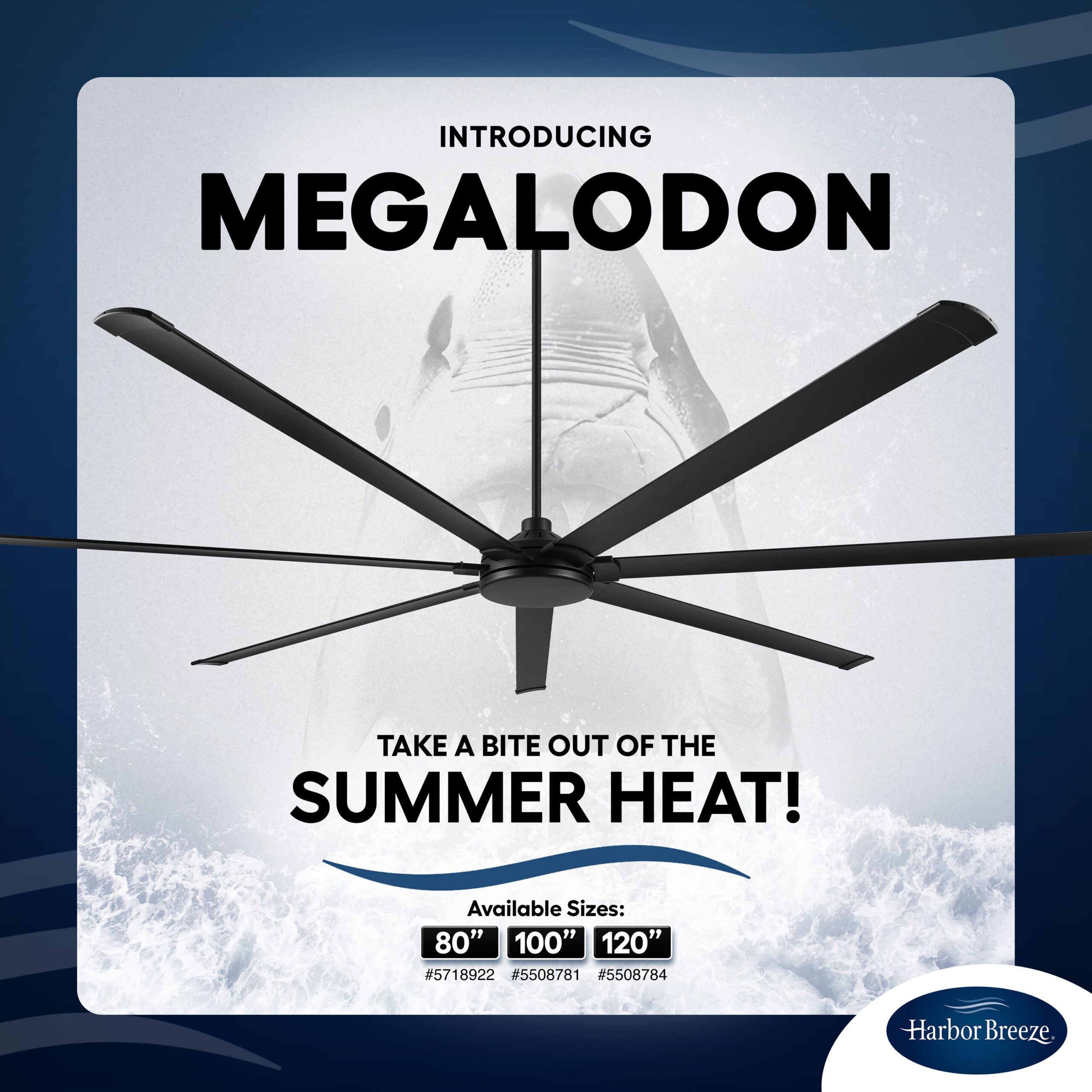 Harbor Breeze Megalodon 100-in Brushed Nickel with Matte Silver Blades Covered Outdoor Ceiling Fan Without Light and Wall Switch Included 7 -Blade