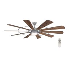 Harbor Breeze Henderson 72-in Galvanized with Rustic Weathered Oak Blades LED Covered Outdoor Ceiling Fan With Light and Remote Control Included 10 -Blade