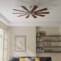 Harbor Breeze Henderson 72-in Galvanized with Rustic Weathered Oak Blades LED Covered Outdoor Ceiling Fan With Light and Remote Control Included 10 -Blade