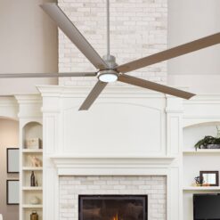 Harbor Breeze Cando 96-in Brushed Nickel with Matte Silver Blades Adjustable White LED Uncovered Outdoor Ceiling Fan With Light and Wall Control Included 5 -Blade