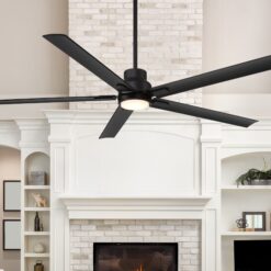 Harbor Breeze Cando 96-in Matte Black with Matte Black Blades Adjustable White LED Uncovered Outdoor Ceiling Fan With Light and Wall Control Included 5 -Blade