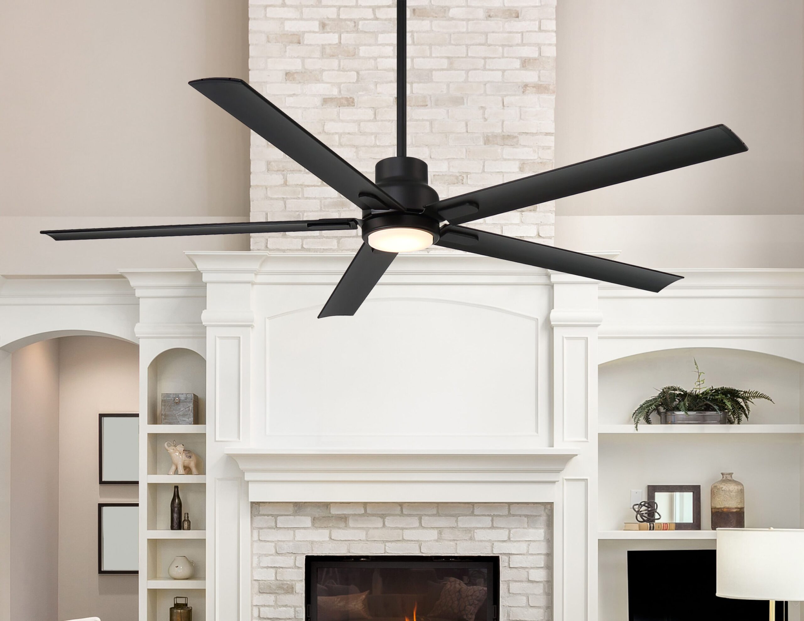 Harbor Breeze Cando 96-in Matte Black with Matte Black Blades Adjustable White LED Uncovered Outdoor Ceiling Fan With Light and Wall Control Included 5 -Blade