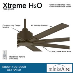 Minka Aire Xtreme H2O 52-in Oil Rubbed Bronze with Oil Rubbed Bronze Blades Uncovered Outdoor Ceiling Fan Without Light and Remote Control Included 8 -Blade
