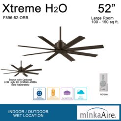 Minka Aire Xtreme H2O 52-in Oil Rubbed Bronze with Oil Rubbed Bronze Blades Uncovered Outdoor Ceiling Fan Without Light and Remote Control Included 8 -Blade