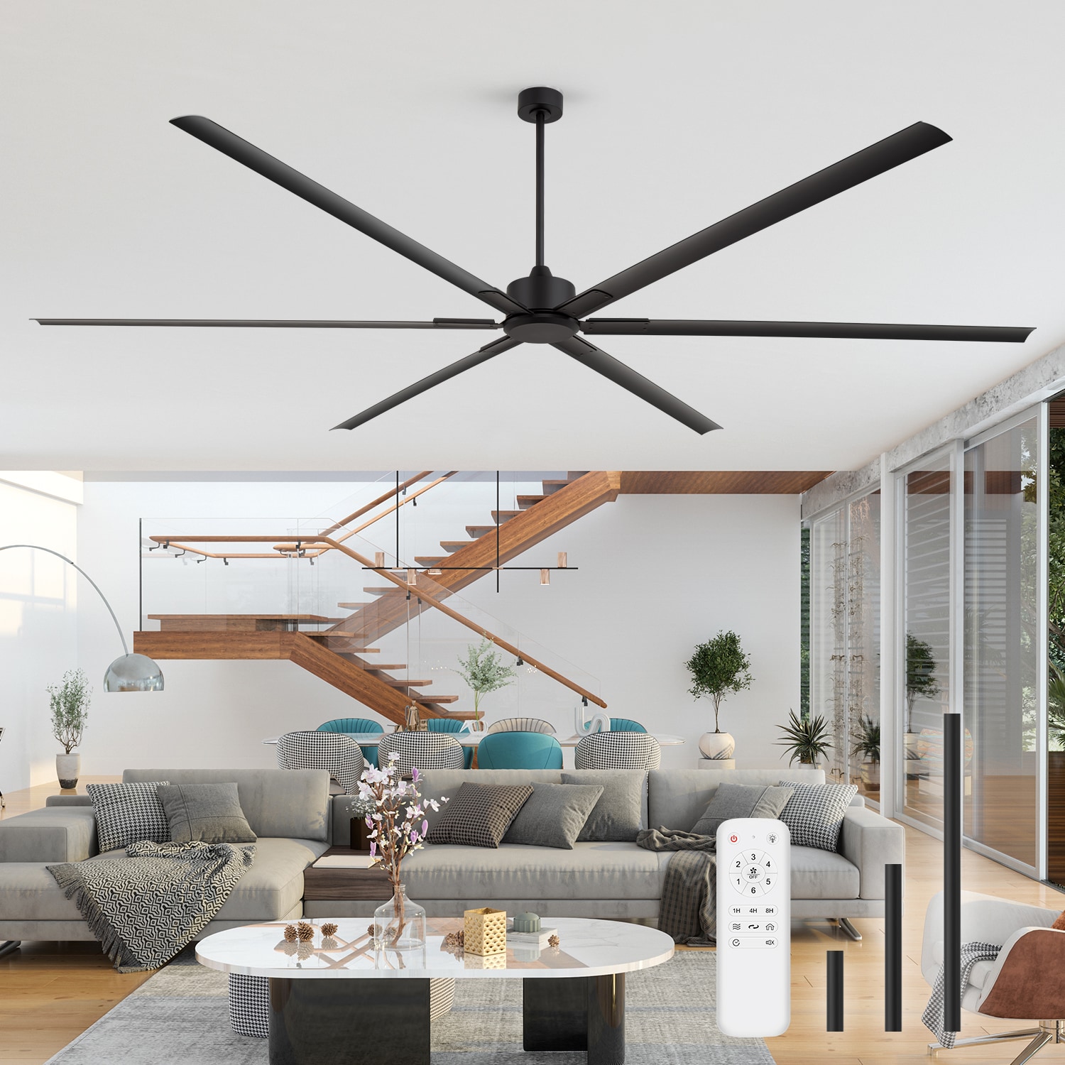 Breezary HVLS Oversized Industrial 120-in Matte Black with Black Aluminum Blades Ceiling Fan Without Light and Remote Control Included 6 -Blade
