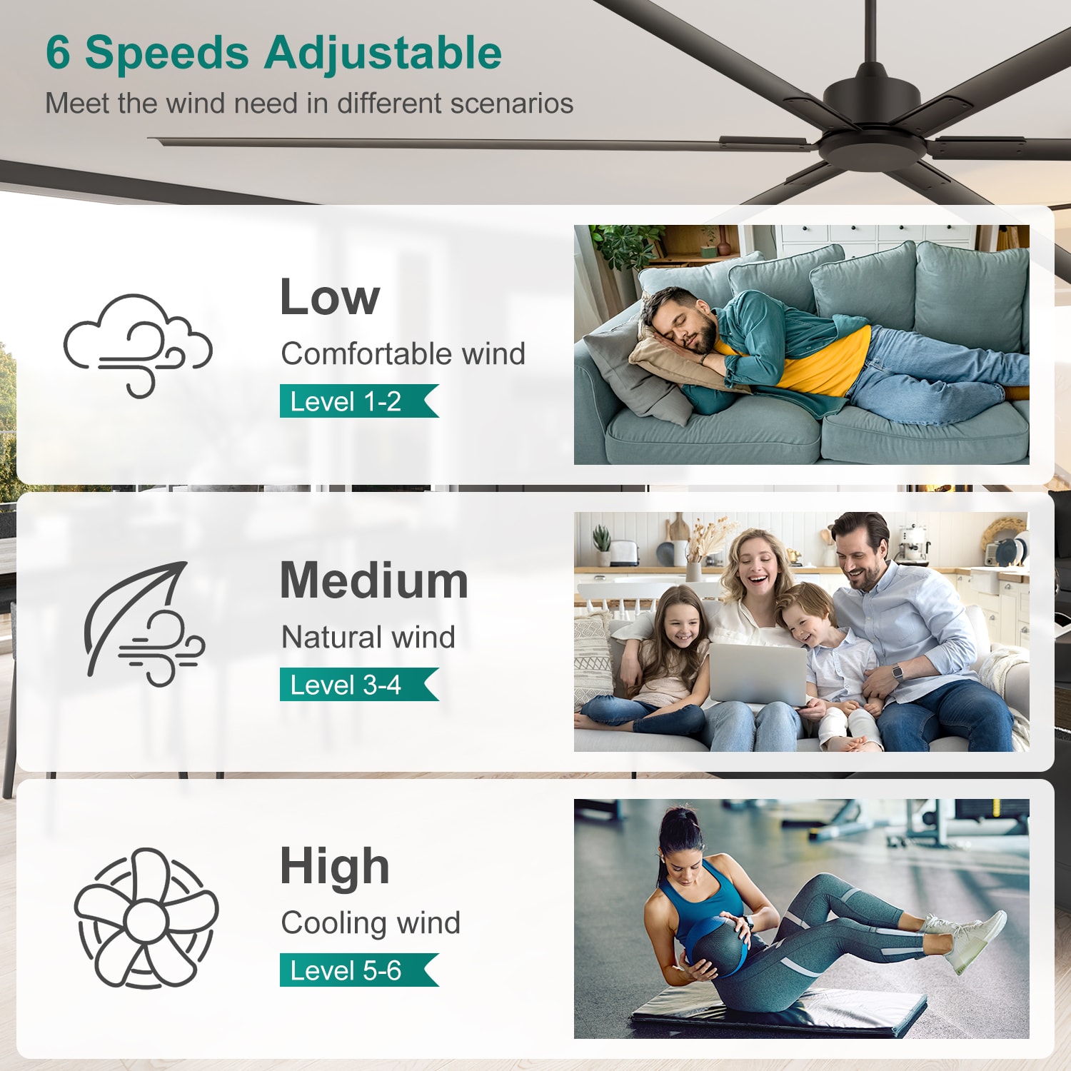 Breezary HVLS Oversized Industrial 120-in Matte Black with Black Aluminum Blades Ceiling Fan Without Light and Remote Control Included 6 -Blade
